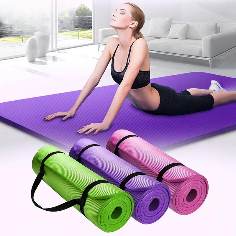 Exercise Yoga Mat 1 2-Inch Thick w Carry Strap Gym Pilates Meditation Fitness