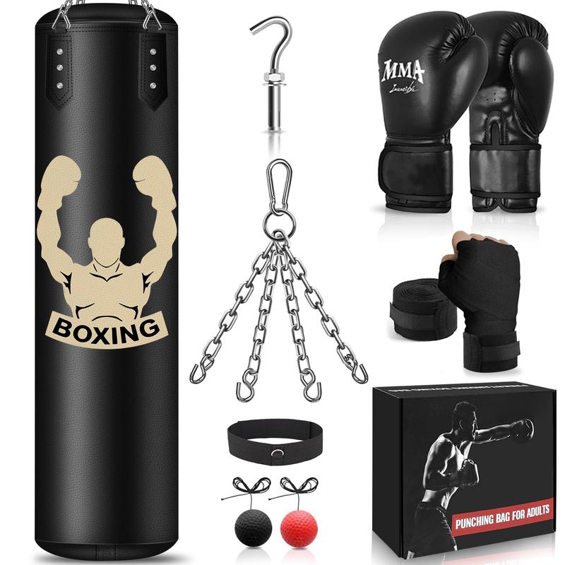 Hanging Punching Bag for Adults, 4FT PU Heavy Bag Boxing Training Equipment with 12OZ Gloves, Reflex Ball, Wristband, Kicking Bag Boxing Set for Training Karate Kickboxing Home Gym(Unfilled)