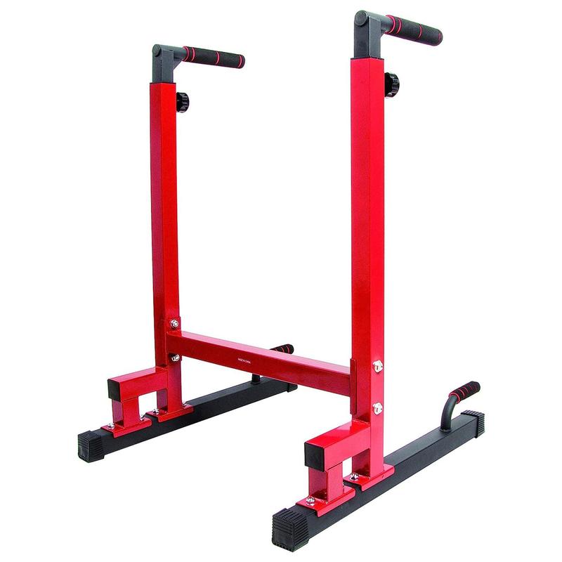 BalanceFrom Multi-Function Home Gym Exercise Dip Stand, 500lb Capacity, Red