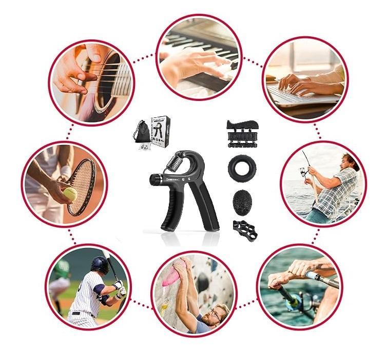 Grip Strength Trainer Kit (5 Pack) Adjustable Resistance Hand Gripper,Finger Exerciser,Hand Extension Exerciser,Stress Relief Ball and Forearm Workout Ring for Muscle Building Injury Recover