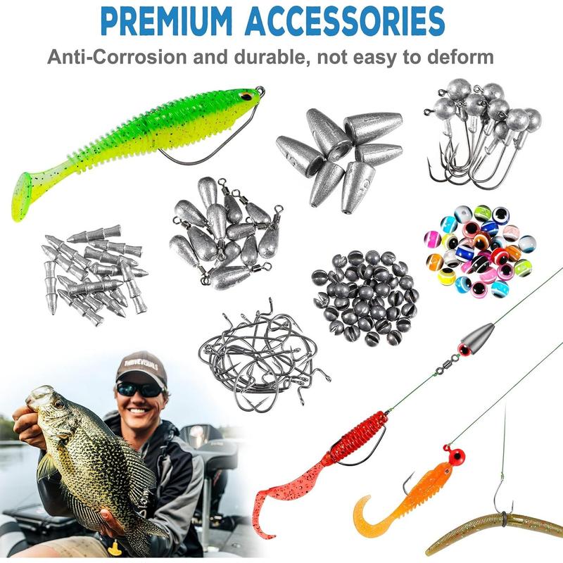 292 count Fishing Accessories Kit, Tackle Box with Tackle Included, Fishing Hooks, Fishing Weights, Spinner , Fishing Gear for Bass, Bluegill, Crappie