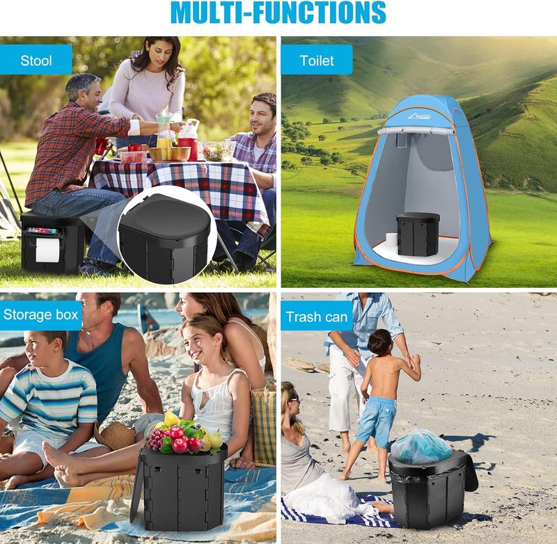 Portable Camping Toilet, Folding Toilet for Adults with Lid and Retractable Toilet Paper Holder,Waterproof Porta Potty with Carry Bag for Camping