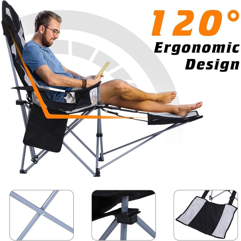 Heated Camping Chair Outdoor Folding Chair, Detachable Foot-Rest, Beach Chair, Carry Bag, Cupholder & Side Pockets, 10000mAh