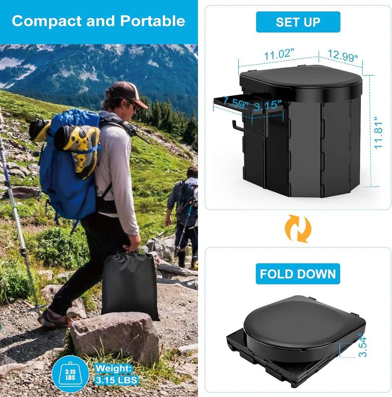 Portable Camping Toilet, Folding Toilet for Adults with Lid and Retractable Toilet Paper Holder,Waterproof Porta Potty with Carry Bag for Camping