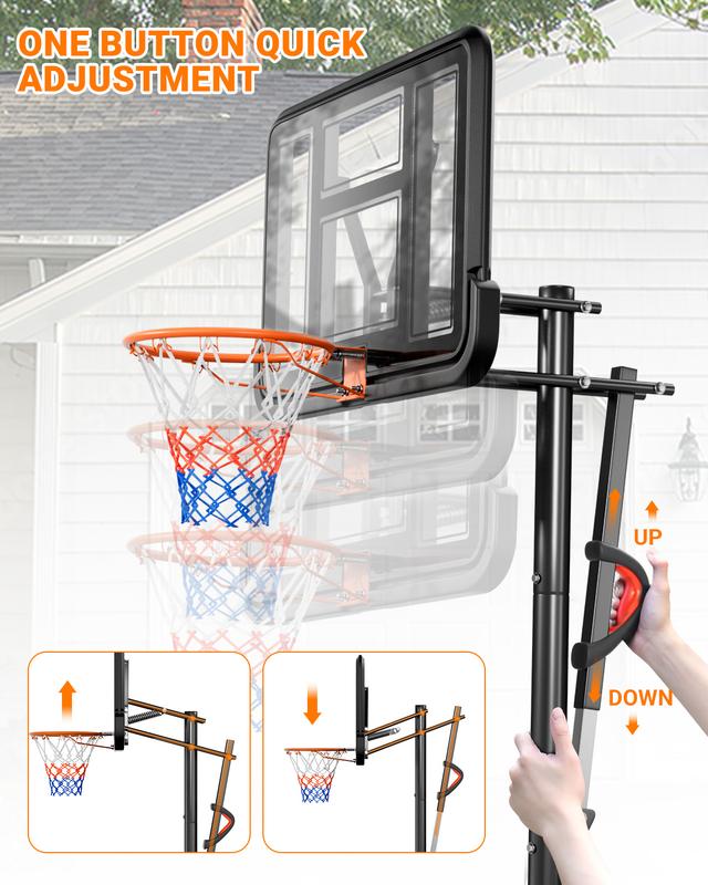 Portable Adjustable Basketball Hoop - 4.9-10ft Height, Durable Base, 44