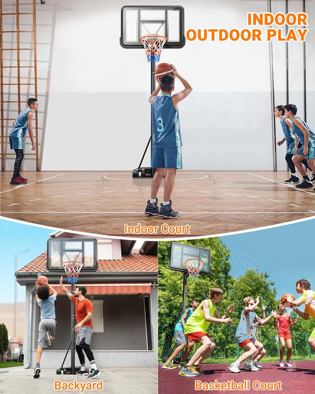 Portable Adjustable Basketball Hoop - 4.9-10ft Height, Durable Base, 44