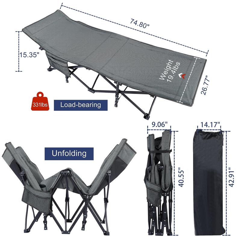 Heavy-Duty Folding Camping Cot with Plush Mattress - Portable, Stainless Steel, Waterproof, and Spacious Sleeping Cot Bed for Adults - Ideal for Outdoor Camping, Beach, Home Office