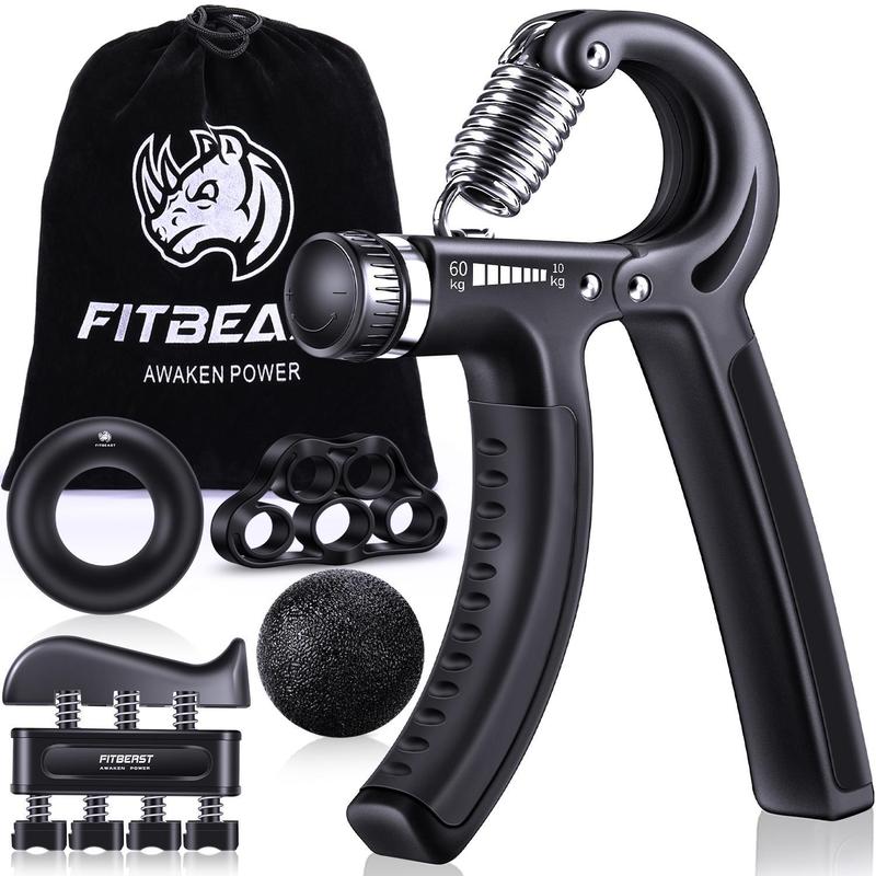 FitBeast Hand Grip Strengthener Workout Kit (5 Pack) Forearm Grip Adjustable Resistance Hand Gripper, Finger Exerciser, Finger Stretcher, Grip Ring & Stress Relief Grip Ball for Athletes