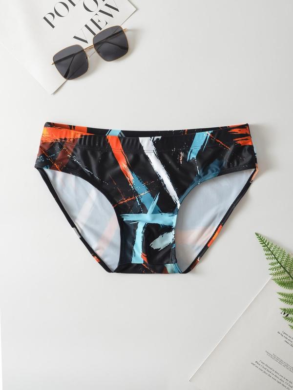 Men Swim Trunks, Men's Geometric Print Drawstring Swim Shorts, Summer Clothes, Colorful Swim Briefs for Men, Casual Beach Swimwear for Men, Men's Swimsuit Bottoms