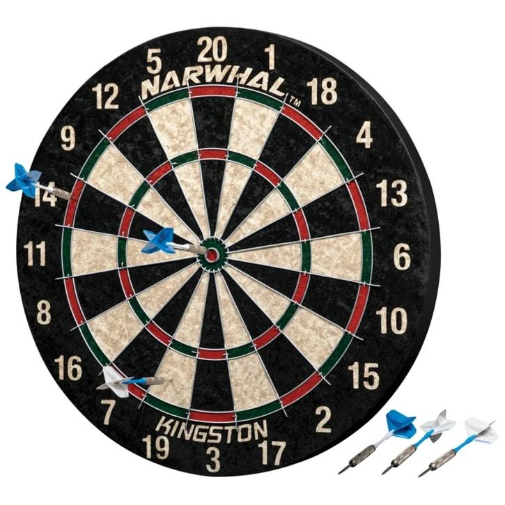 Narwhal Kingston Official Size Bristle Dartboard with 6 Steel Tip Darts