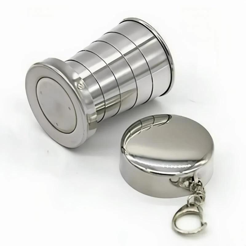 Portable Mini Folding Cup, 1 Count Stainless Steel Cup with Lid & Keychain, Outdoor Camping & Hiking Cup, Camp Kitchen Supplies