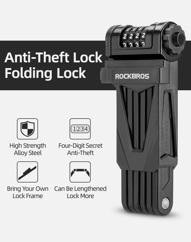 ROCKBROS Folding Bike Lock Combination Bike Lock with Mount Electric Bike Lock Heavy Duty Anti Theft Bicycle Locks with Mounting Bracket 4-Digit Foldable Bike Lock