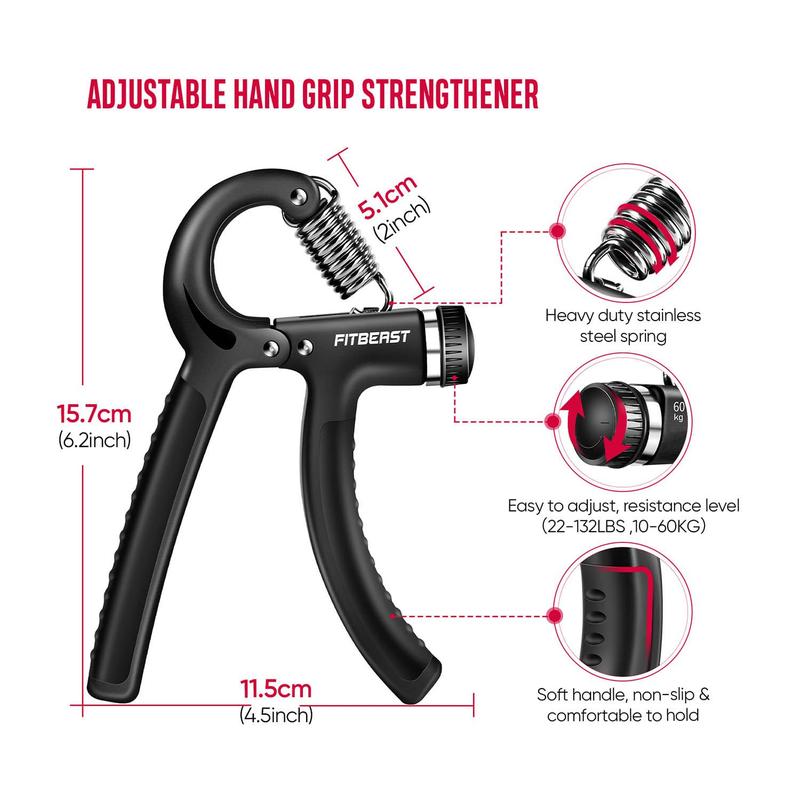 FitBeast Hand Grip Strengthener Workout Kit (5 Pack) Forearm Grip Adjustable Resistance Hand Gripper, Finger Exerciser, Finger Stretcher, Grip Ring & Stress Relief Grip Ball for Athletes