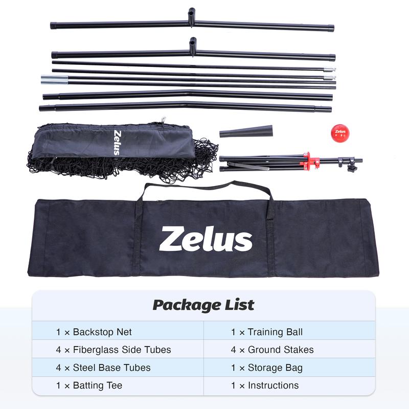 ZELUS 7x7ft Baseball Net | Baseball Softball Practice Net with Tee, Baseballs and Carry Bag for Batting Hitting and Pitching