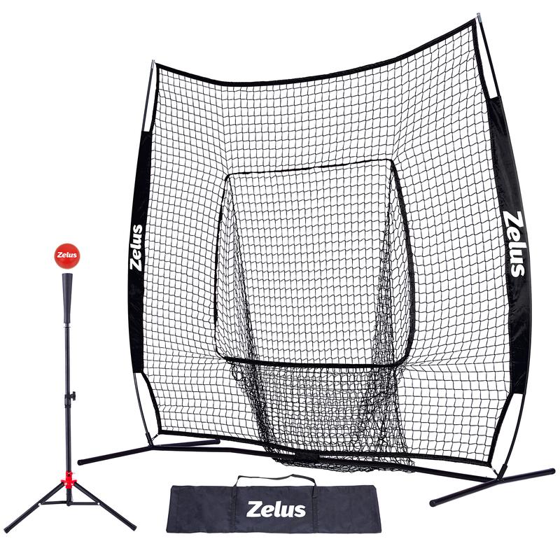 ZELUS 7x7ft Baseball Net | Baseball Softball Practice Net with Tee, Baseballs and Carry Bag for Batting Hitting and Pitching