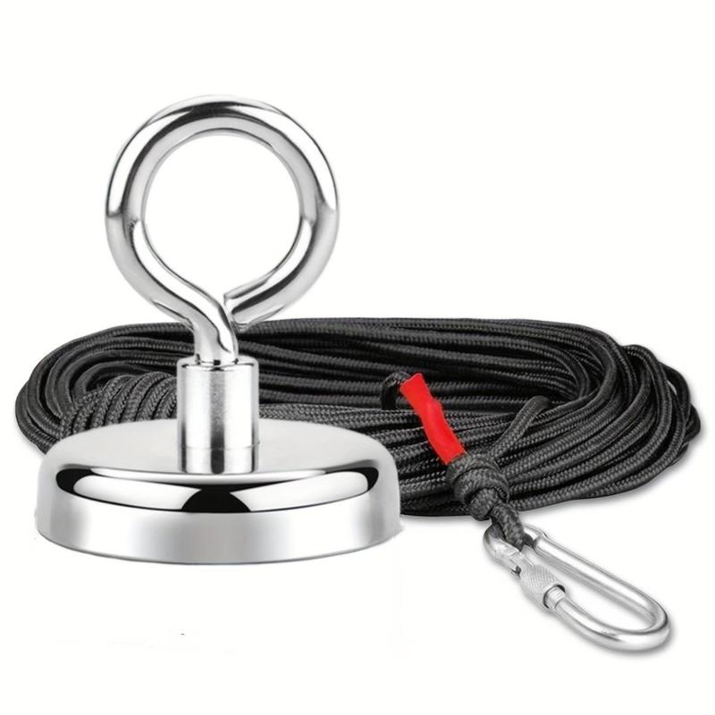 Strong Neodymium Stainless Steel Fishing Magnet with Rope Set, Tensile Force Rare Earth Magnet, Magnetic Fishing Tool