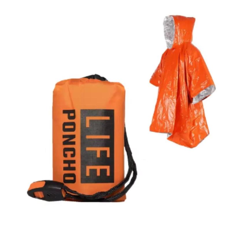 Emergency Survival Rain Poncho, Thermal Survival Space Blanket, Heat Reflective Waterproof Raincoat for Camping Hiking