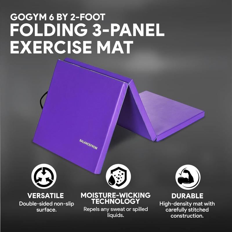 Folding Gymnastics Mat, Home Gym Floor Tumbling Equipment, 2' x 6' x 2