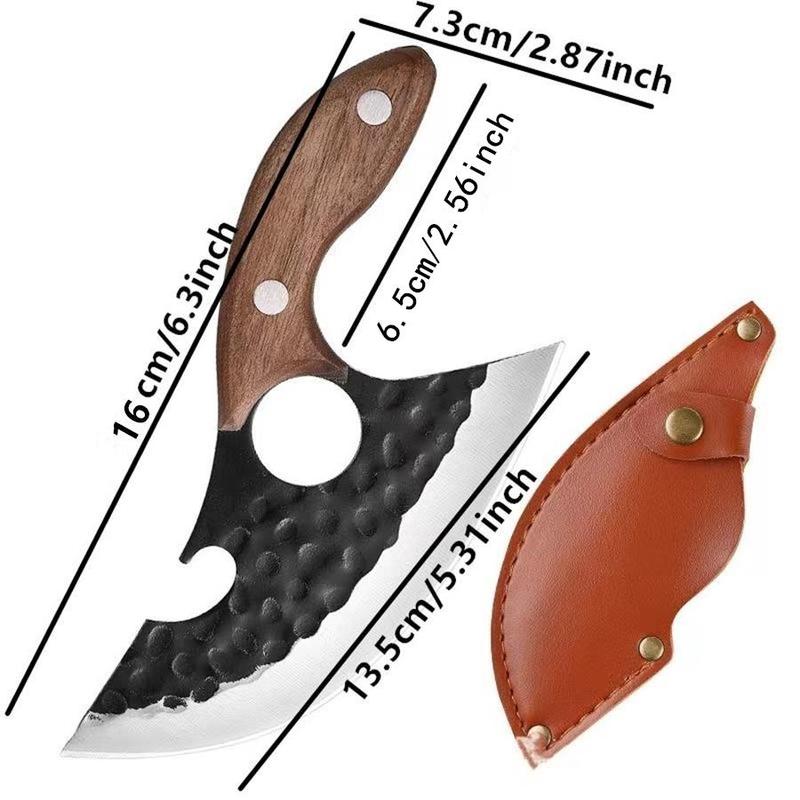 Stainless Steel Cheese Knife, 2 Counts set Hammer Forged Stainless Steel Cheese Fruit Meat Ring Knife with Cover, Portable Outdoor Knife for Camping Hiking Picnic