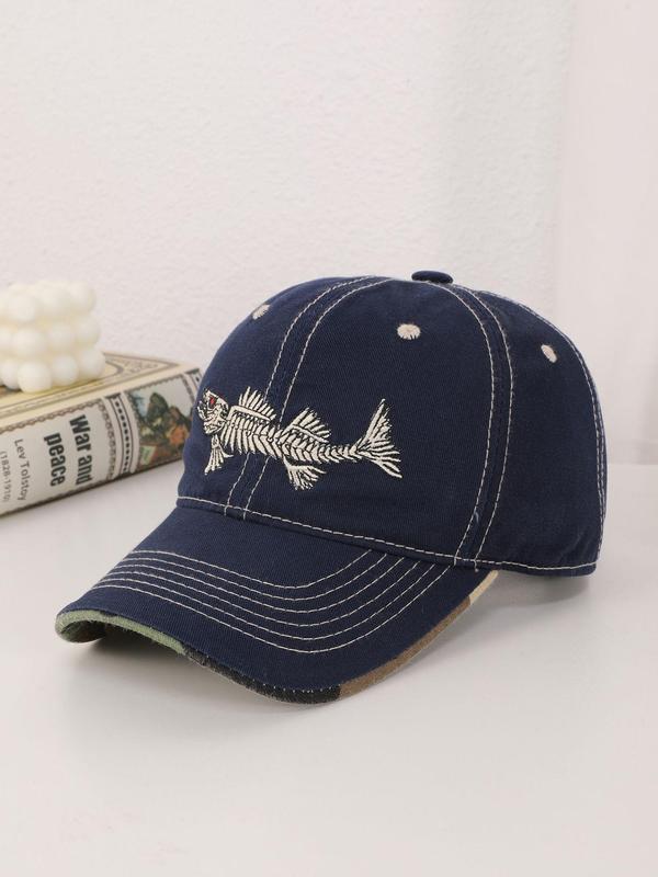 Unisex Street Style Fish Bone Embroidered Baseball Cap, Casual Trendy Baseball Hat, Fashionable All-match Accessories for Men & Women for All Season