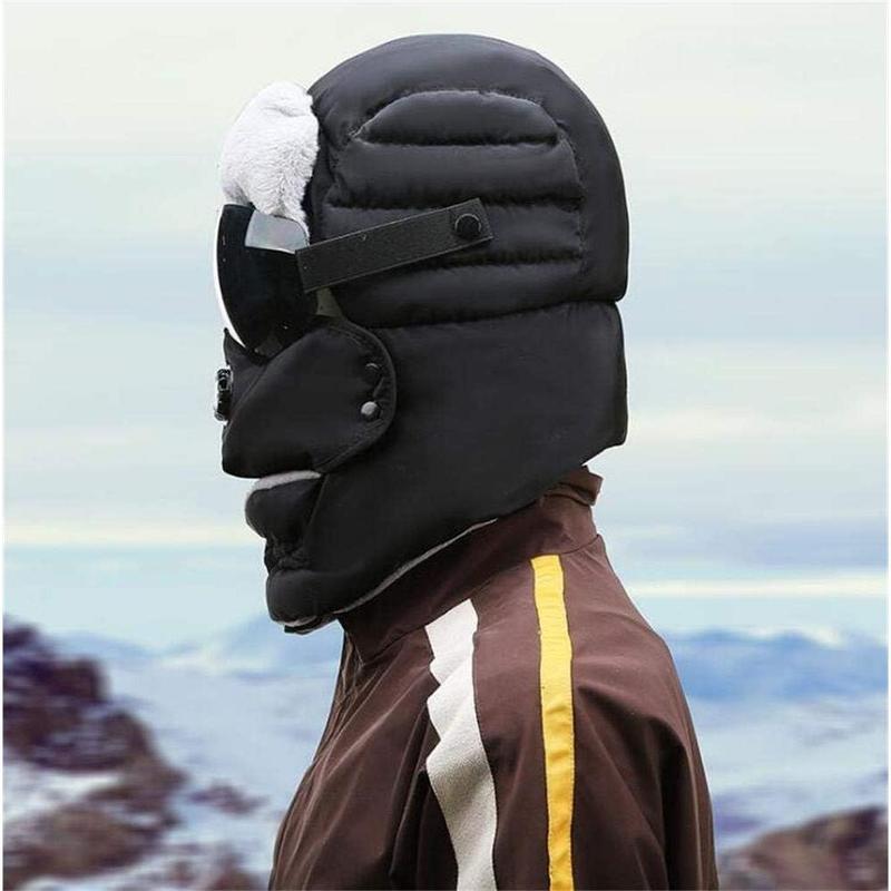 Unisex Warm Waterproof Trapper Hat with Ear Flap Detachable Goggles Mask Womens Men Windproof Thermal Winter Hat