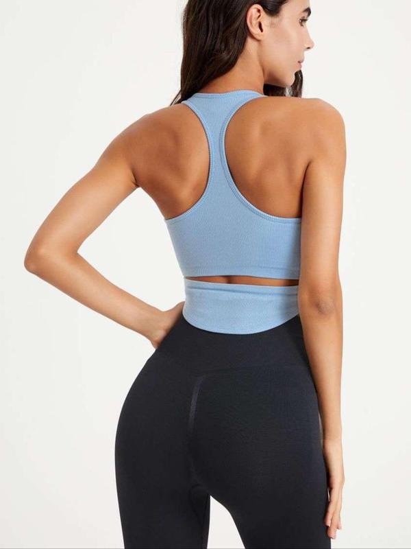 Women's Plain Cut Out Backless Sports Vest, Solid Scoop Neck Crop Tank Top, Ladies Sportswear Clothing for Indoor Outdoor Wear