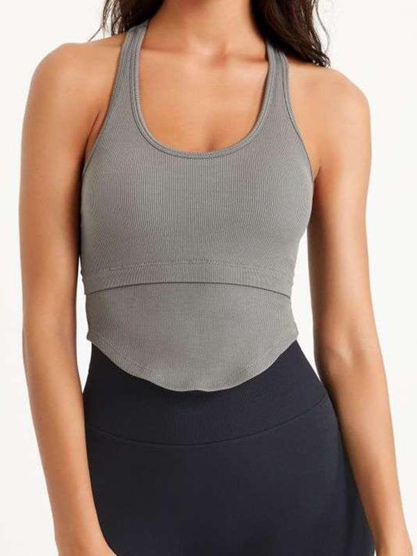 Women's Plain Cut Out Backless Sports Vest, Solid Scoop Neck Crop Tank Top, Ladies Sportswear Clothing for Indoor Outdoor Wear