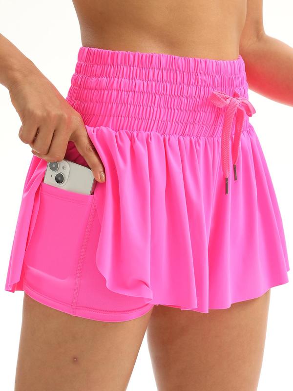 Women's Shirred 2 in 1 Sports Gym Shorts As Birthday Gifts, Sporty Casual Pocket Drawstring Shorts for Gym Yoga Athletic Workout Running Pickleball, Tennis Skorts, Gym Clothes, Fall Outfits, Fallfreshness