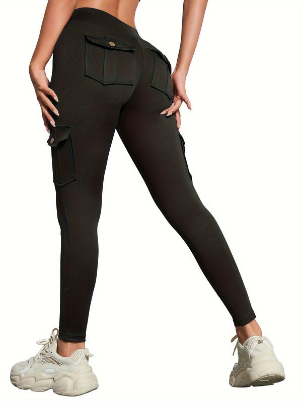 Women's hip lift leggings with clamshell pockets, high waist abdominal control exercise cargo leggings Yoga pants, athletic running wear