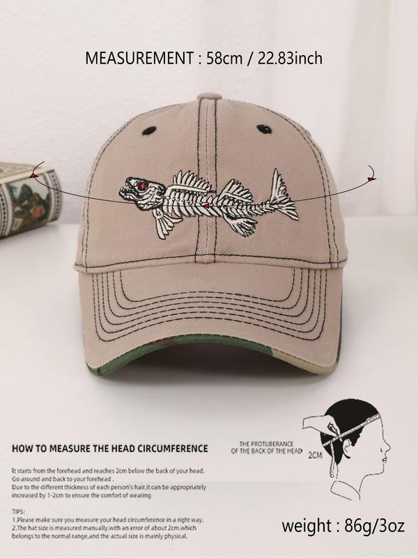 Unisex Street Style Fish Bone Embroidered Baseball Cap, Casual Trendy Baseball Hat, Fashionable All-match Accessories for Men & Women for All Season