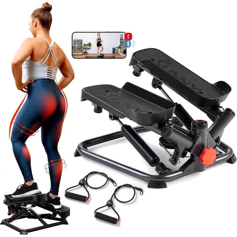 A Sunny Health & Fitness Advanced Twist Stepper Machine Workout Cardio Mini Stair Master Climber Thigh Space Twist Stepper Resistance Band w Optional Free SunnyFit App Enhanced Bluetooth Connectivity