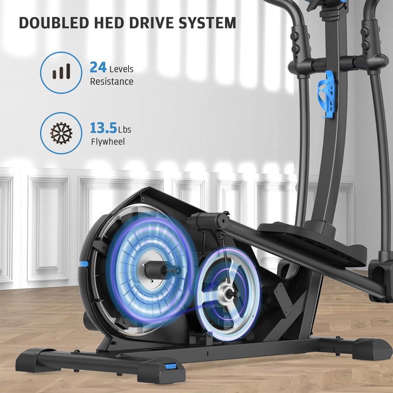 Premium Elliptical Machine, Cross Trainer for Home Use Electromagnetic Elliptical Training 24 Levels Resistance 13 Challenging Programs with Hyper-Quiet Electric Magnetic Driving System