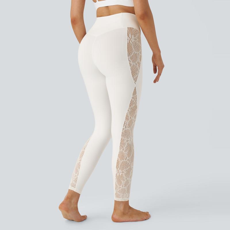 Halara Softlyzero™ High Waisted Crossover Contrast Lace Yoga 7 8 Leggings-UPF50+