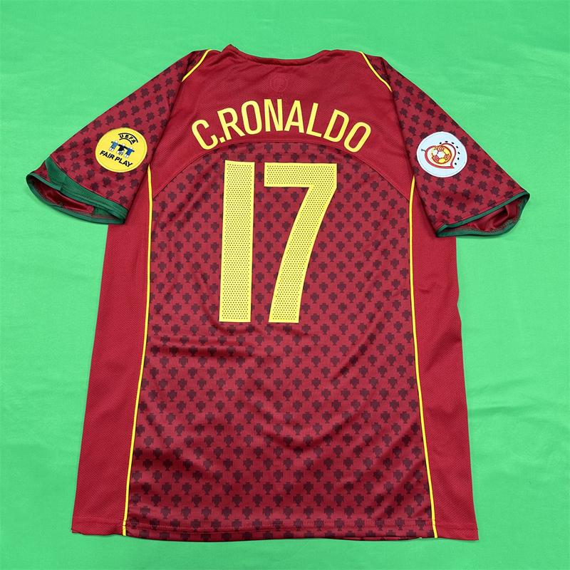 Nike Portugal Euro 2004 Home Retro Red Fan Edition Jersey #17 Ronaldo Soccer Jersey