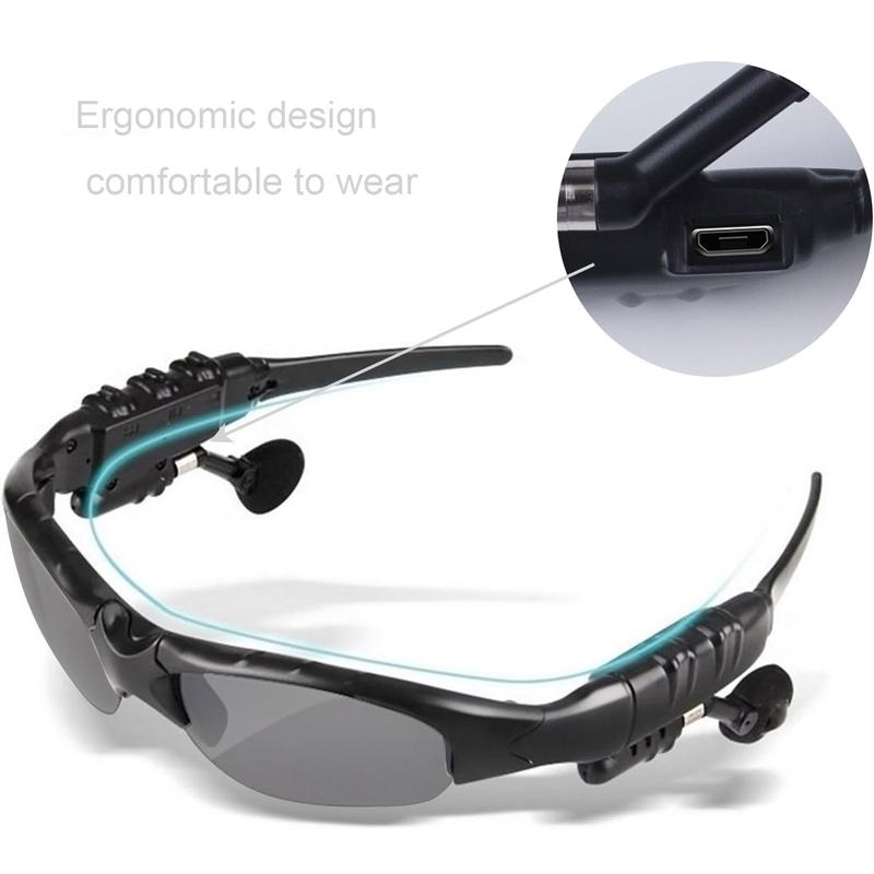 Wireless & Smart Sport Sunglasses，Perfect for Sports, Outdoor, Driving & Cycling ，5.3: Enhanced UV Protection, Compatible with SmartPhone & PC - Incredible Stereo Sound - Handsfree Earphone - Classy Black