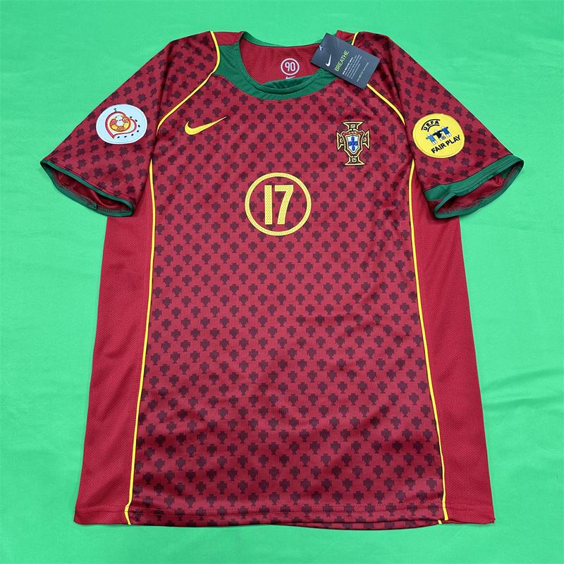 Nike Portugal Euro 2004 Home Retro Red Fan Edition Jersey #17 Ronaldo Soccer Jersey