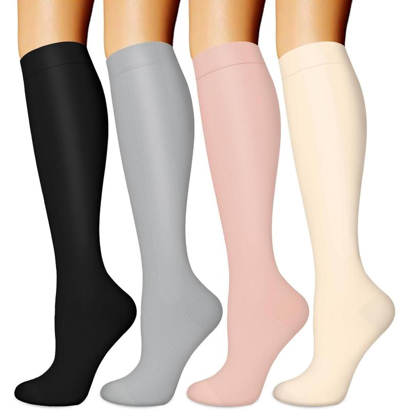 Compression Socks for Women & Men Circulation (4 Pairs) 15-20 mmHg is Best Support for Nurses Running Hiking Travel