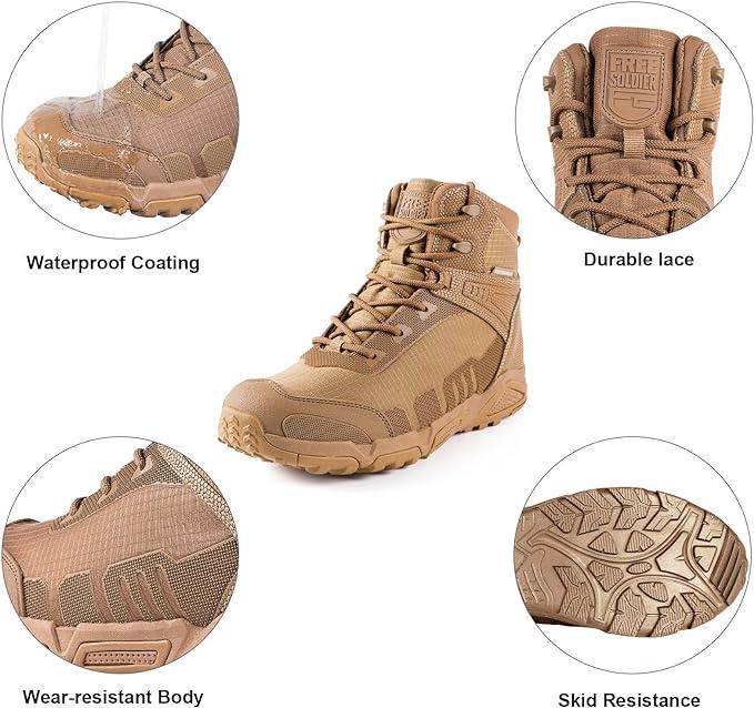 FREE SOLDIER Men's Waterproof Hiking Boots Lightweight Work Boots Military Tactical Boots Durable Combat Boots