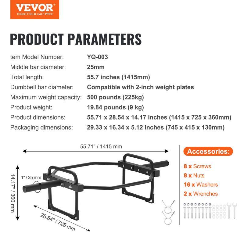 VEVOR Olympic Trap Bar, 500 LBS Olympic Hex Barbell Trap Bar, 55.7