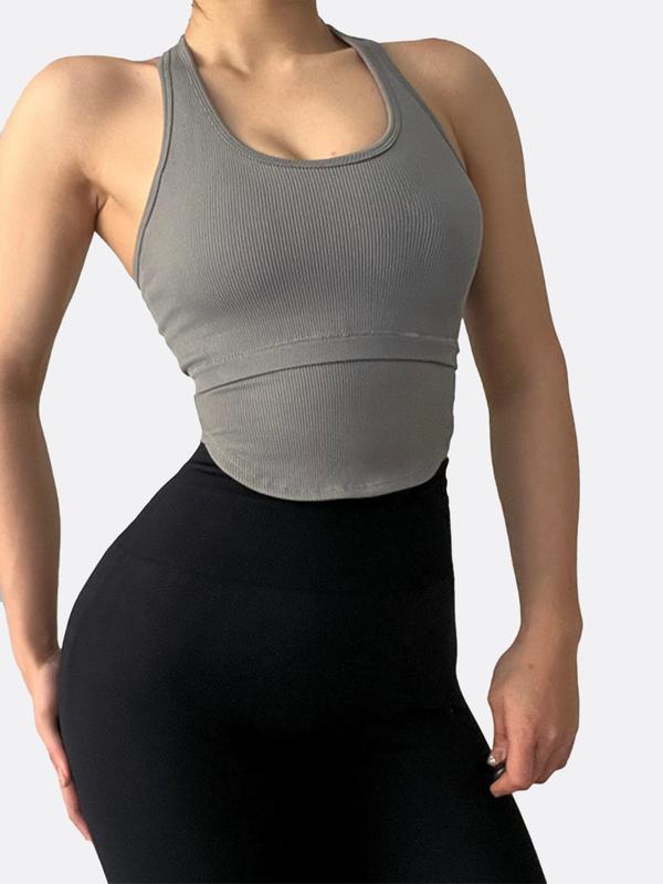 Women's Plain Cut Out Backless Sports Vest, Solid Scoop Neck Crop Tank Top, Ladies Sportswear Clothing for Indoor Outdoor Wear