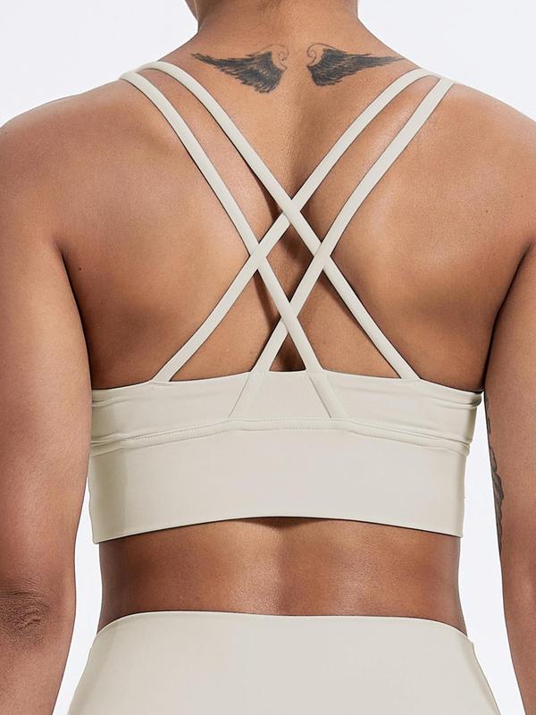 Women's Solid Criss Cross Wireless Sports Bra, Breathable Comfortable Sports Lingerie Top for Yoga Workout, Ladies Sportswear for Indoor Outdoor Wear