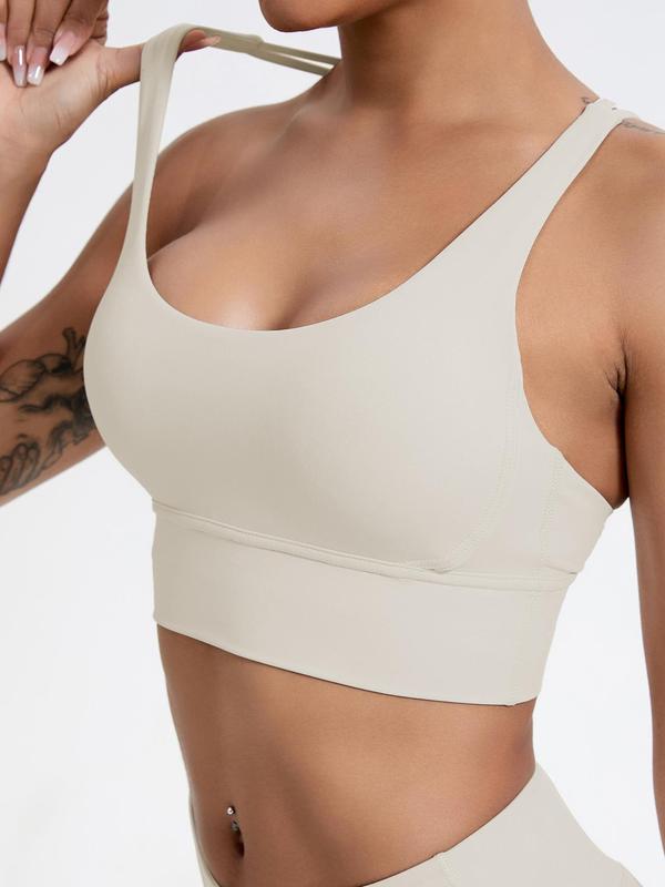 Women's Solid Criss Cross Wireless Sports Bra, Breathable Comfortable Sports Lingerie Top for Yoga Workout, Ladies Sportswear for Indoor Outdoor Wear