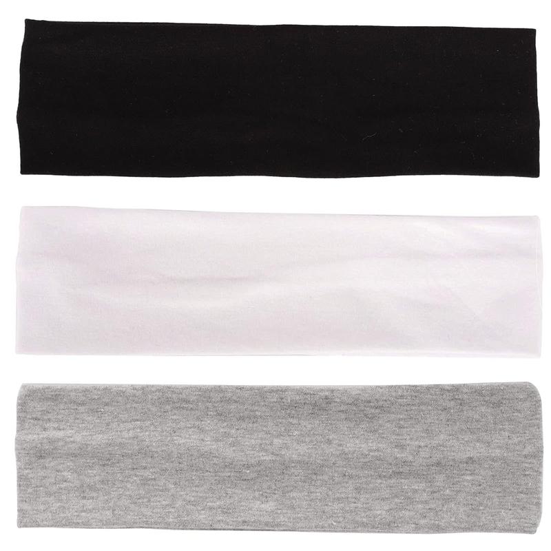 3 Pack Yoga Headbands Stretchy Cotton  Band Hairwarp  Running Exercise Gym (Solid Color)