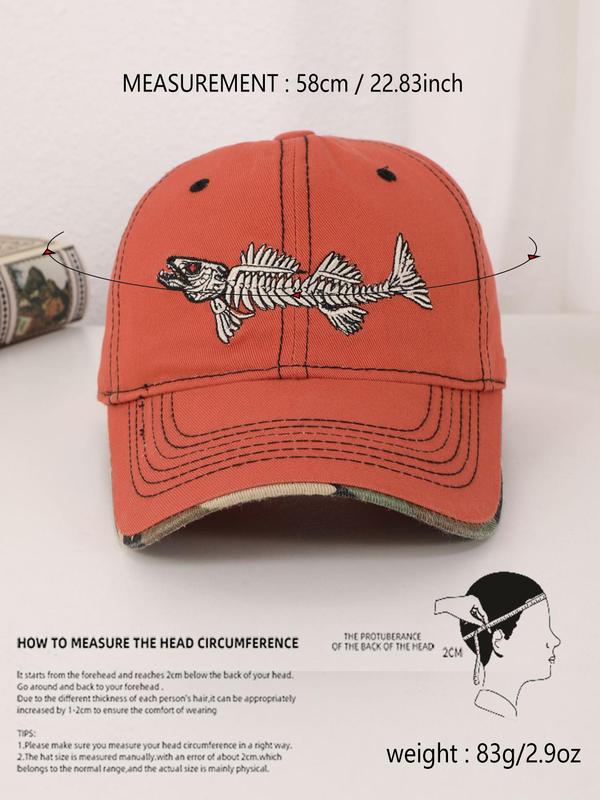 Unisex Street Style Fish Bone Embroidered Baseball Cap, Casual Trendy Baseball Hat, Fashionable All-match Accessories for Men & Women for All Season