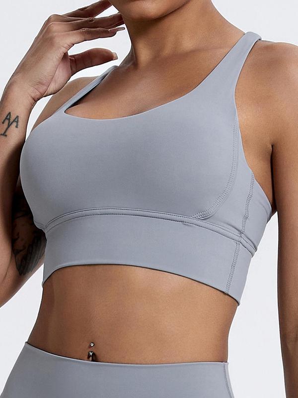 Women's Solid Criss Cross Wireless Sports Bra, Breathable Comfortable Sports Lingerie Top for Yoga Workout, Ladies Sportswear for Indoor Outdoor Wear