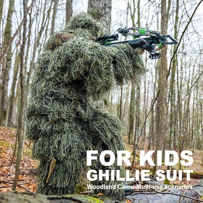 5in1 Kids Ghillie Suit, 3D Kid Camo Hunting Clothes Youth