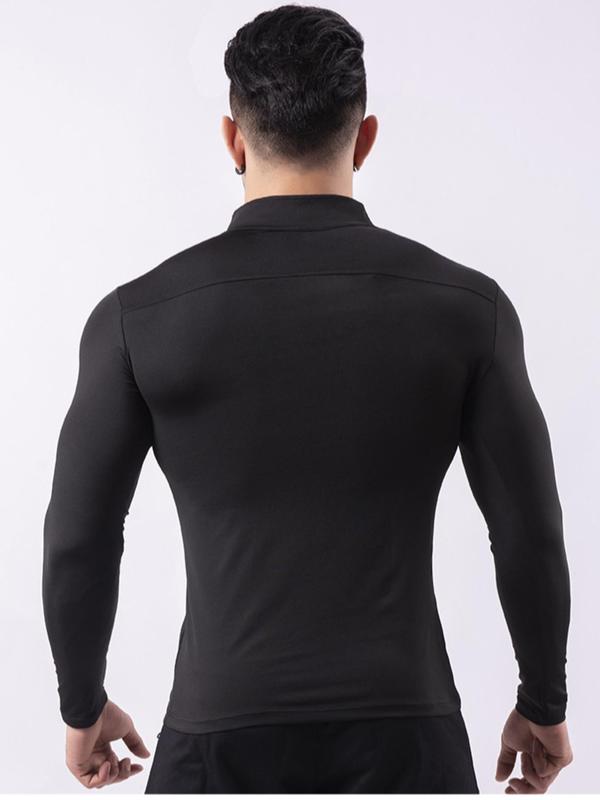 Men's Slim Fit Zip Stand Collar Compression Shirt, Quick Drying Long Sleeve Sauna T-shirt,  Summer Clothes Top for Athletic Running Gym Workout