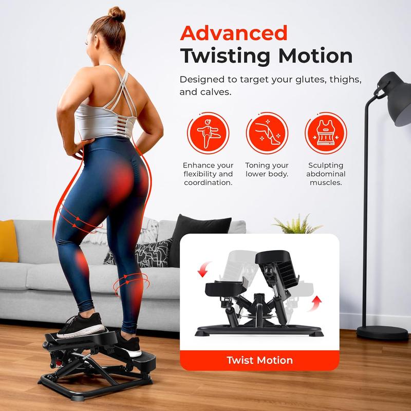 A Sunny Health & Fitness Advanced Twist Stepper Machine Workout Cardio Mini Stair Master Climber Thigh Space Twist Stepper Resistance Band w Optional Free SunnyFit App Enhanced Bluetooth Connectivity