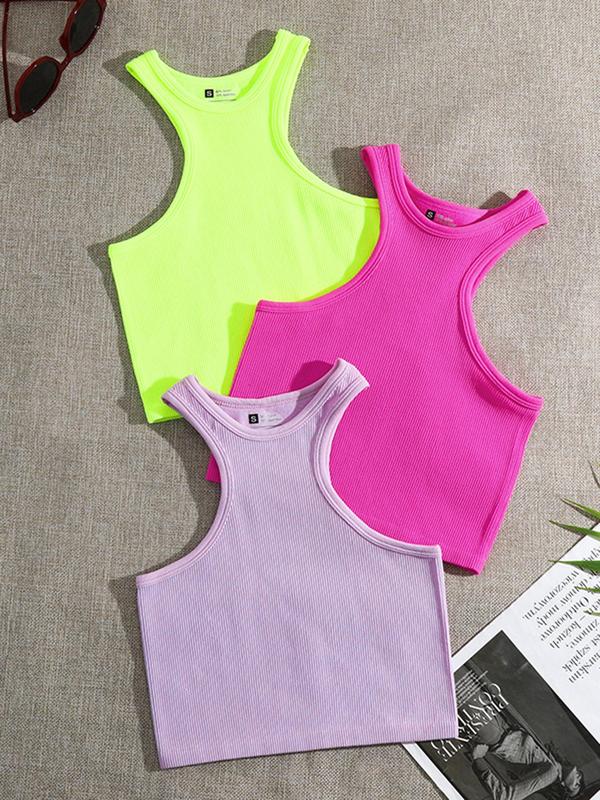 Women's Solid Round Neck Racer Back Sports Vest, Quick Drying Breathable Crew Neck Tank Top for Yoga Gym Workout, Ladies Sportswear for All Seasons