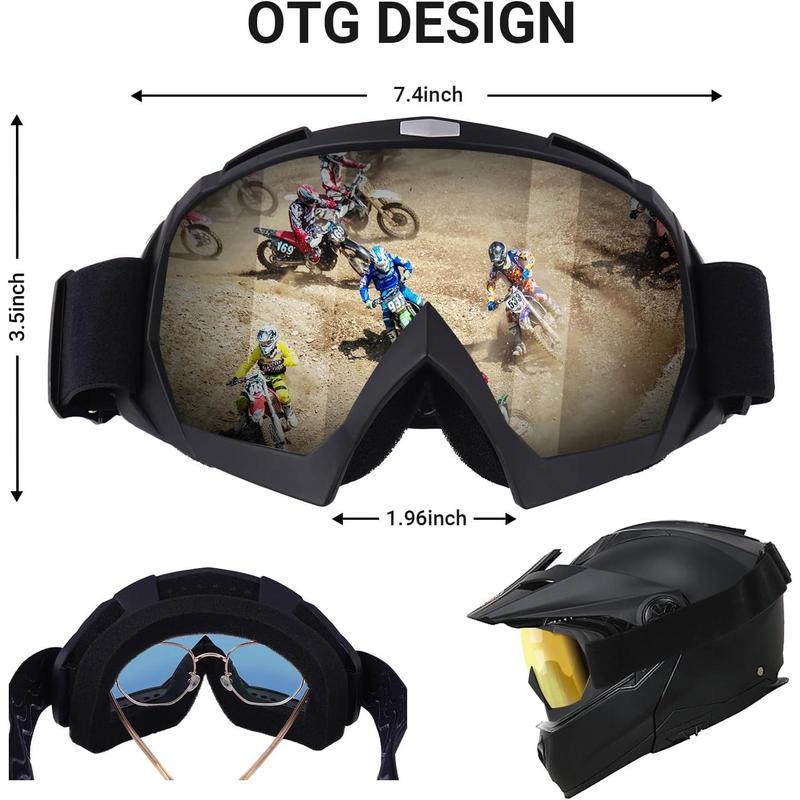 Dirt  Goggles, ATV Goggles Motocross MX Goggles Anti Fog OTG Riding Goggles Skiing Goggles for Men, Women, Youth